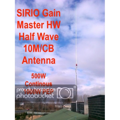 Sirio Gain-Master Fiberglass HW Half Wave (27.2 - 30 MHz) 10M-HAM Fiberglass Base Antenna