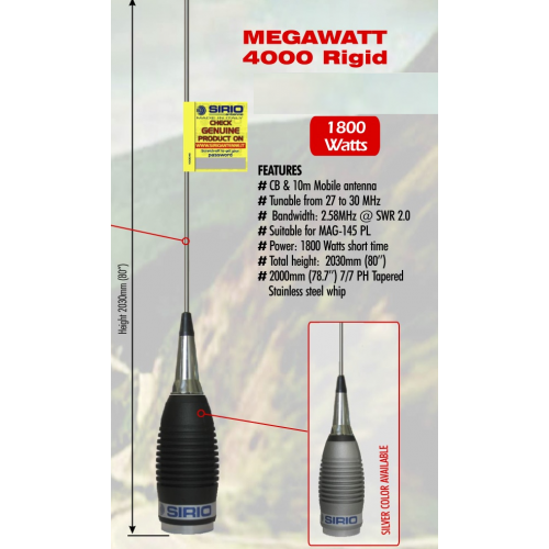 Sirio Megawatt 4000 Rigid Mobile CB/HAM Mobile Antenna