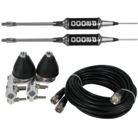 Trucker Combo: Dual Sirio Performer 200 3/8 LED Trucker Antenna, Dual brackets Co-Phase Cable