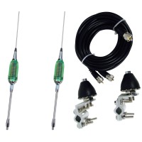 Trucker Combo: Dual Sirio Performer 5000 3/8 LED Trucker Antenna, Dual brackets Co-Phase Cable