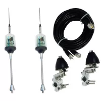 Trucker Combo: Dual Sirio Bull 5000 3/8 LED Trucker Antenna, Dual brackets Co-Phase Cable