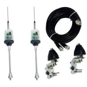 Trucker Combo: Dual Sirio Bull 3000 3/8 LED Trucker Antenna, Dual brackets Co-Phase Cable