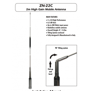 Sirio ZN-22C High Gain 2 Meter Radialess Mobile Antenna - 300Watts 6.5 Db
