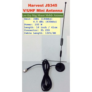 Harvest JS 345 Dual-Band (144/430mhz) V/U Mobile Antenna