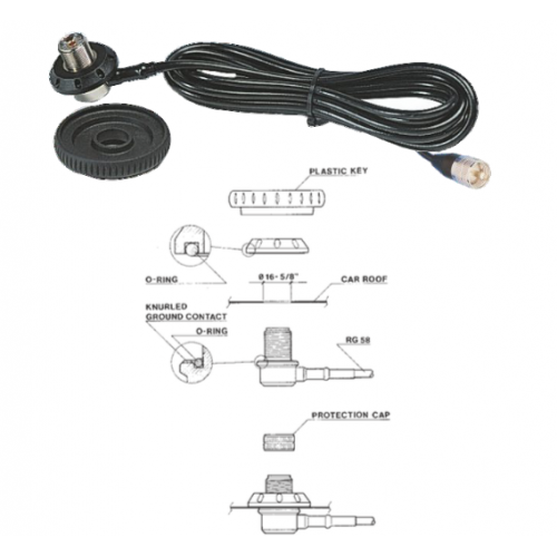 Sirio Performer 2000 (27 - 30 MHz) Roof Mount Kit: Performer 2000 Ant & Cable