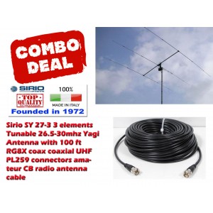 Combo: Sirio SY 27-3 3 elements (26.1-27.7 MHz) CB Antenna Kit Tunable Yagi Antenna with 100 Ft Coax