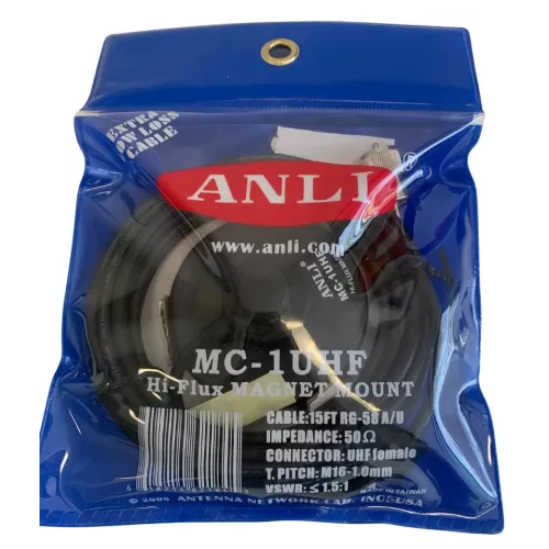 Anli 3-Inch Magnetic Antenna Mount with 17 Ft Coax (NMO or UHF)