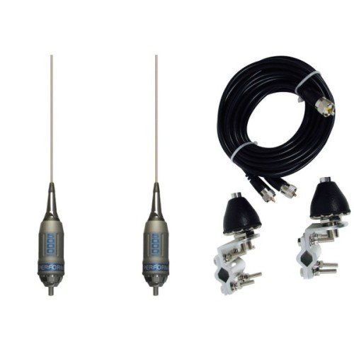 Dual Sirio Performer 5000 3/8 (27 - 30 MHz) No Shaft CB Antenna, COAX, BRACKETS